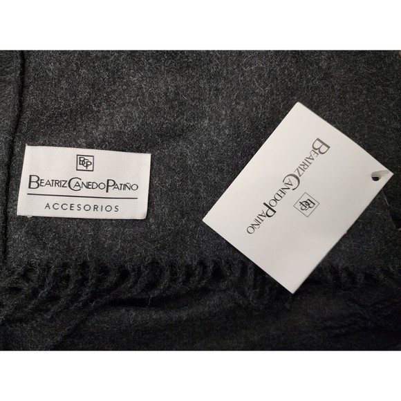 NWT Beatriz Canedo Patino Handmade Baby Alpaca Lamb Wool Scarf Gray 68.5"x11" - Picture 3 of 7